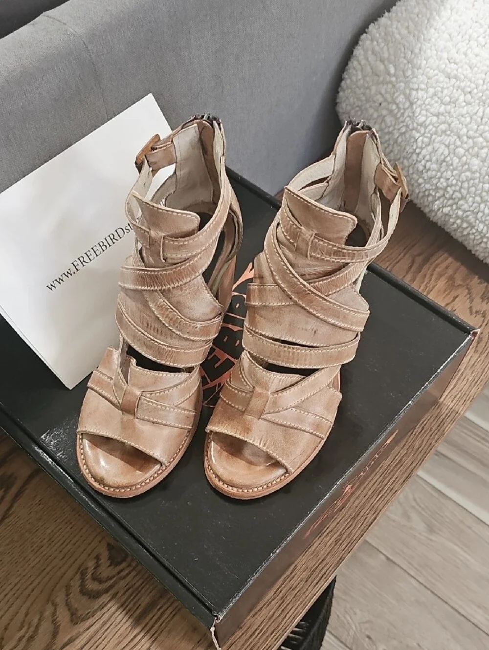 Freebird by Steven Taupe/Tan Suede Strappy Block Heel Sandal